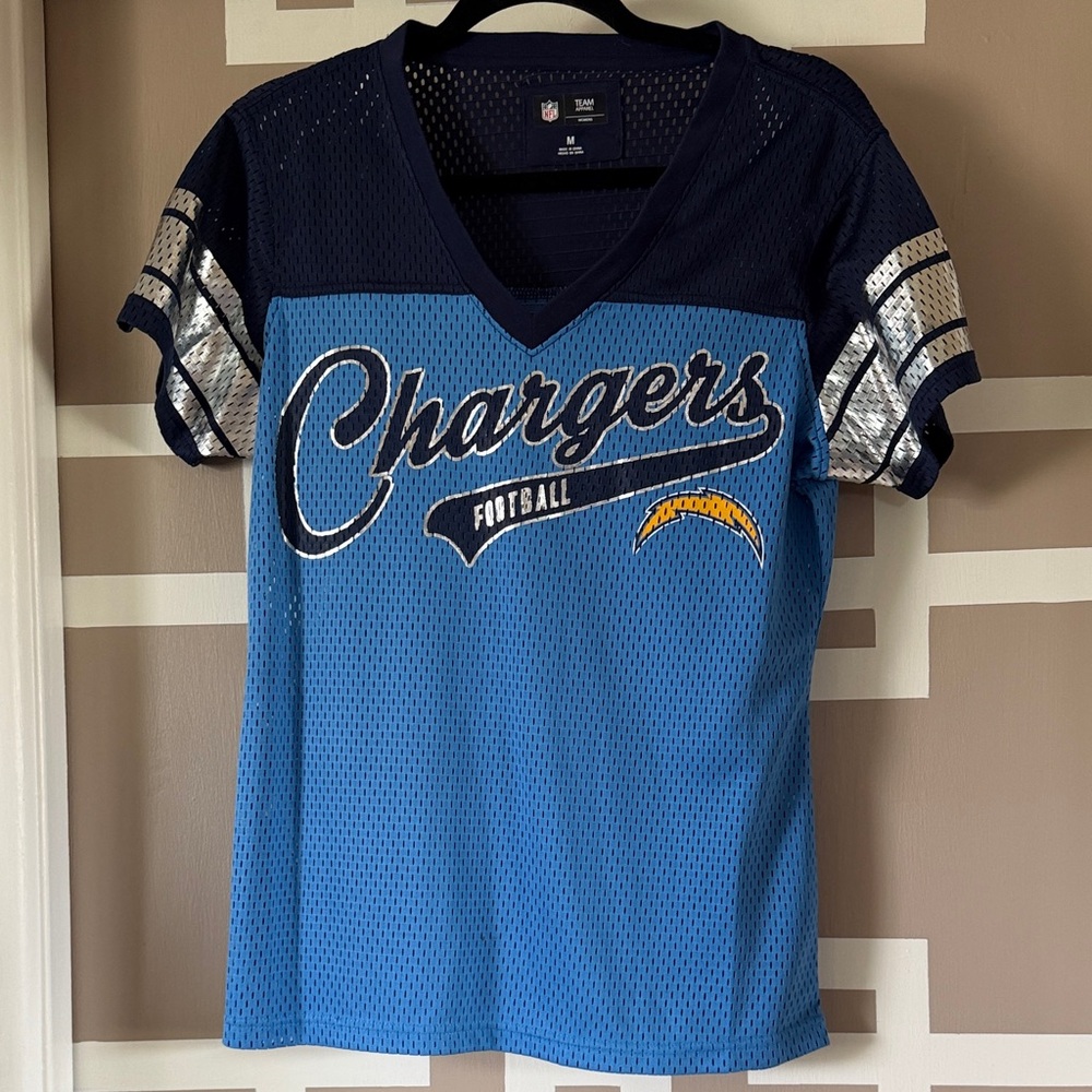 Licensed LA Chargers Women’s Mesh Tee/Jersey in Powder Blue/Navy/Silver